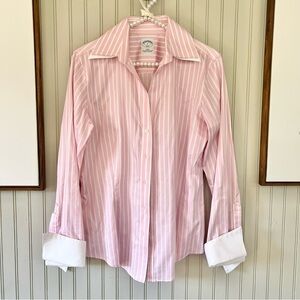 Brooks Brothers Striped Button Down Dress Shirt with Double Cuff Light Pink
